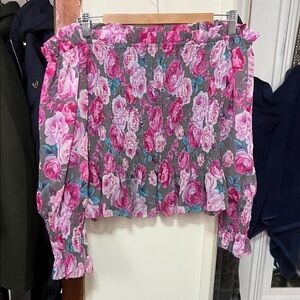 Torrid Pink and Gray Floral Blouse
